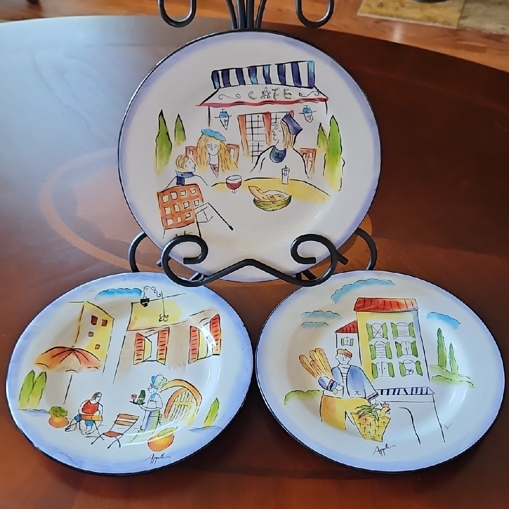 Sakura Provence (France) Handpainted Earthenware Salad/Dessert Plates, Set of 3